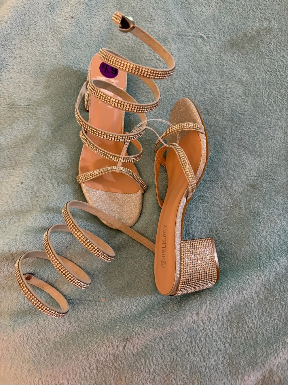 Delicacy silver  Rhinestone Spiral Strap Block Heels